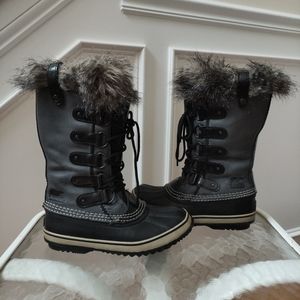Sorel Joan Of Arctic grey black winter tall snow boots women's 7